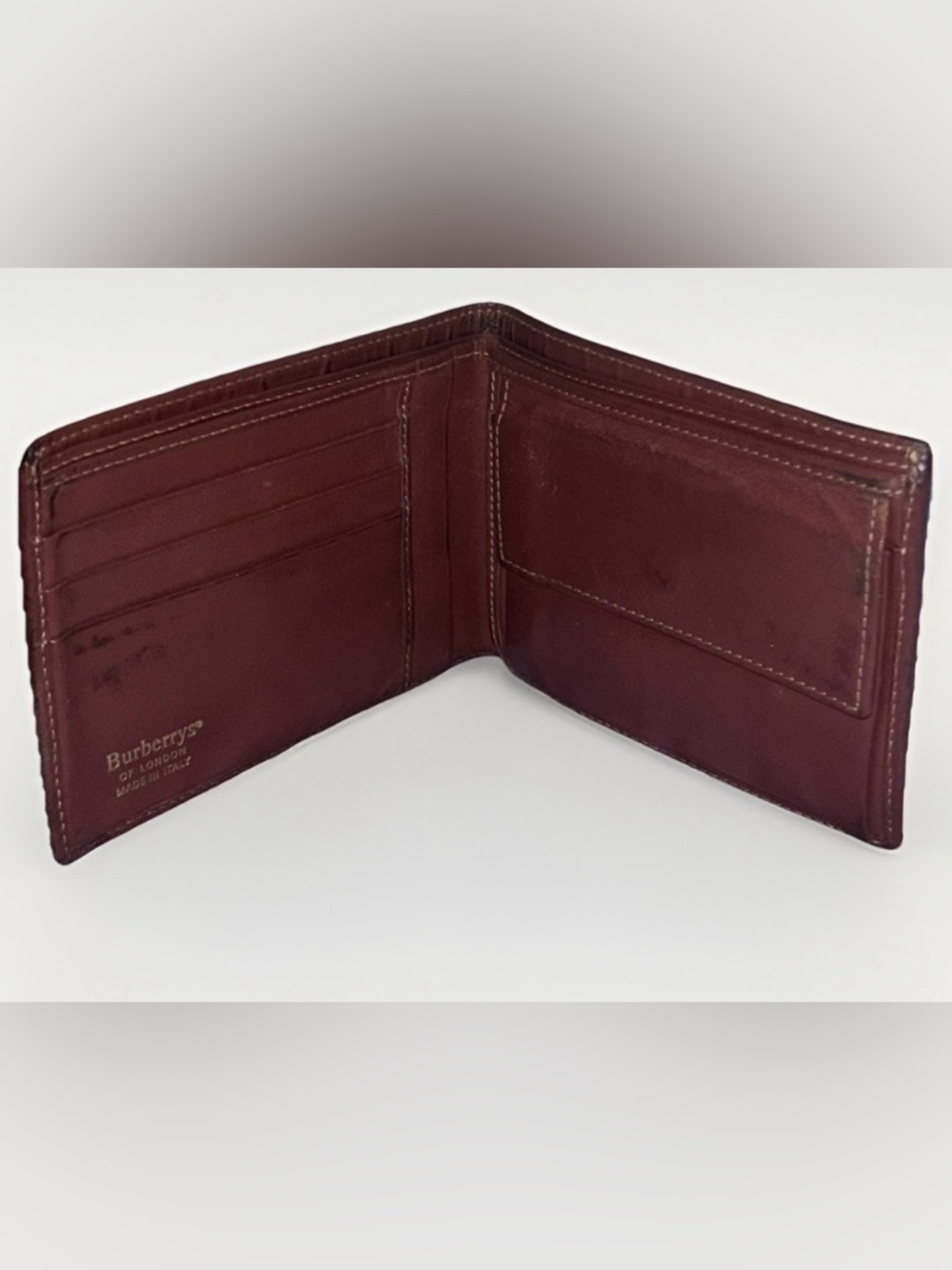 Burberry Vintage Nova Check Brown Leather-Trim Bi fold Wallet - Picture 5 of 9